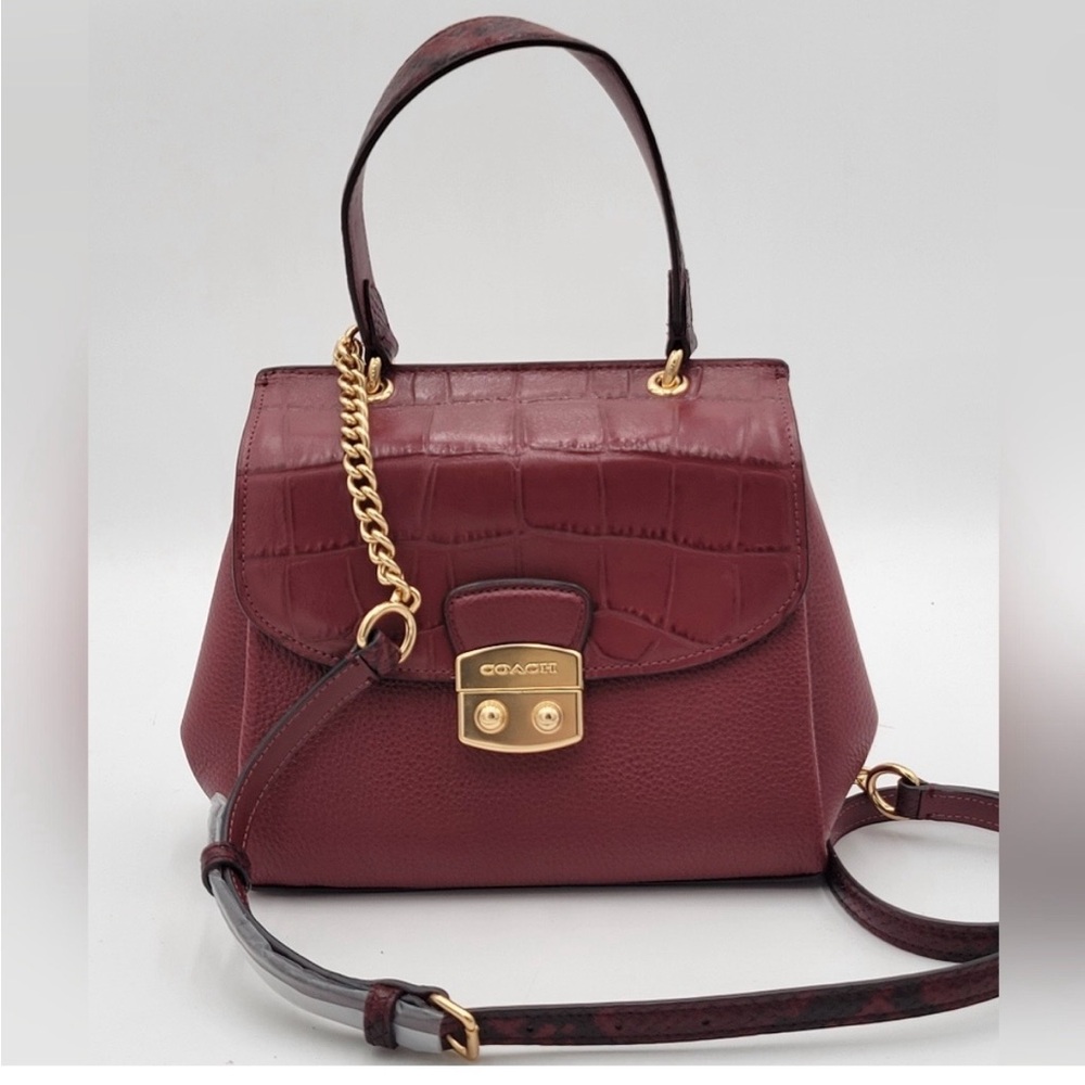 Coach Maroon Croc-Embossed Satchel